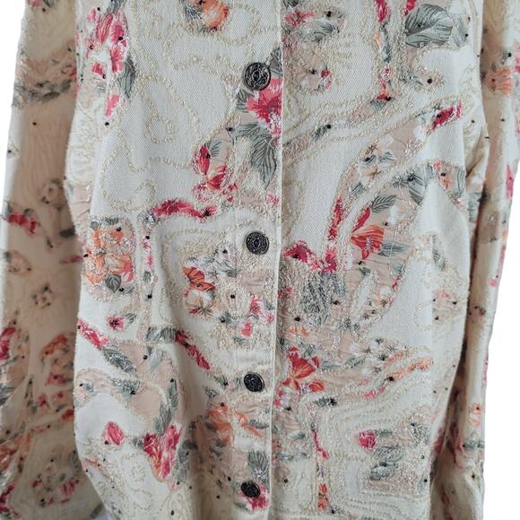Chico's Design BEAUTIFUL Cream/Peach/Pink Studded Women's Jacket 3/L - Picture 2 of 5